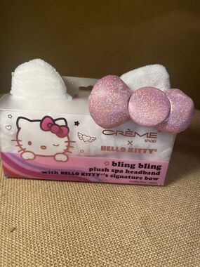 HELLO KITTY White Kitty Ears with PINK GLITTER BOW Headband-NWT
